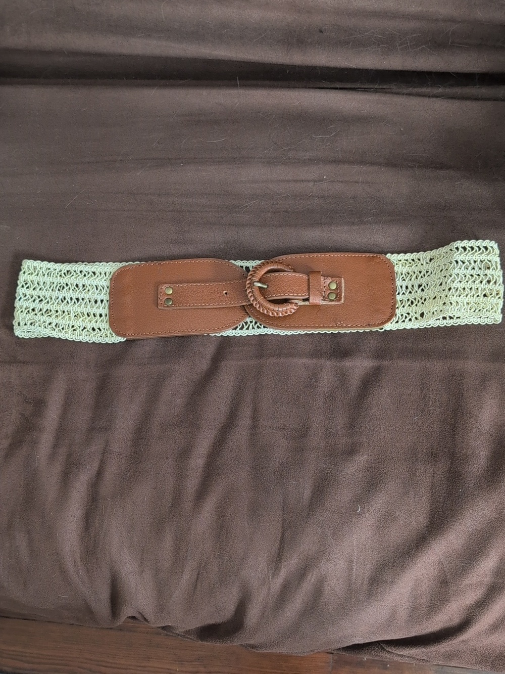 Anthropologie Woven Cream Belt with Brown Leather Buckle